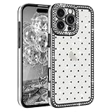 Lafunda 用の iPhone 16 Pro Max ケース クリア キラキラ ラインストーン 水玉模様 スマホケース 透明 グリッター 柔らかい TPU 耐衝撃 カメラ保護 落下防止 おしゃれ 可愛い ドット柄 レディース 用の アイフォン 16 Pro Max スマホカバー（ブラック）