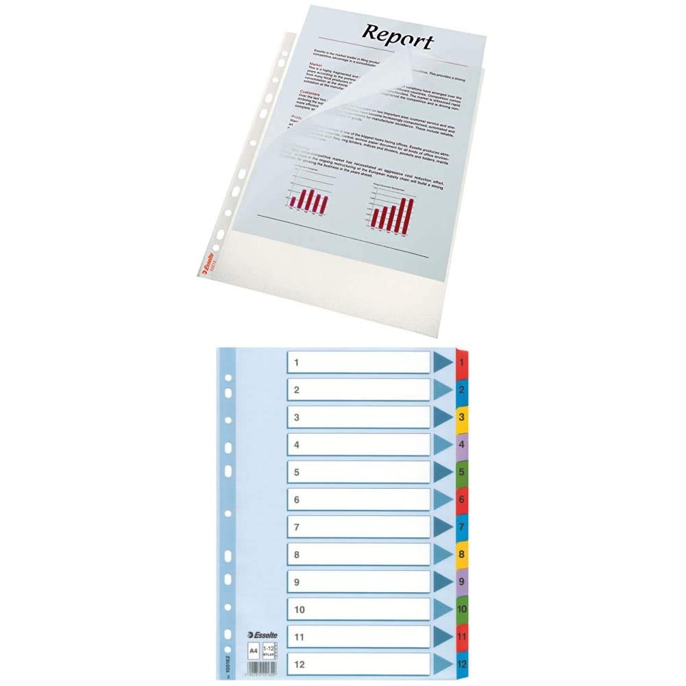 Esselte Pochettes Plastique A4 Perforées - Lot De 100, Ouverture Haut/Gauche, Polypropylène 85 Microns