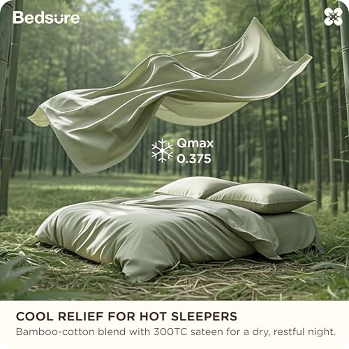Image of Bedsure Cooling Duvet Cover King Size, Cotton & Viscose Derived from Bamboo Duvet Cover Set, PureWoven Ultra-Soft, Breathable & Lightweight Home Bedding for All Seasons (Sage Green,104 inchx90 inch)