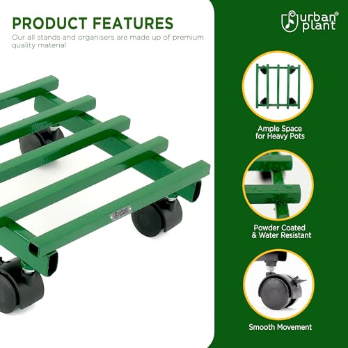 Image of Urban Plant Caddy with Wheels, Heavy-Duty Rolling Stand for Indoor and Outdoor Planters, Sturdy Design, Perfect for Home and Garden Decor (Green Square - Pack of 4)