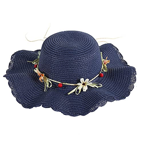 Chapeau de paille pliable pour femme avec fleur élégante et grands bords