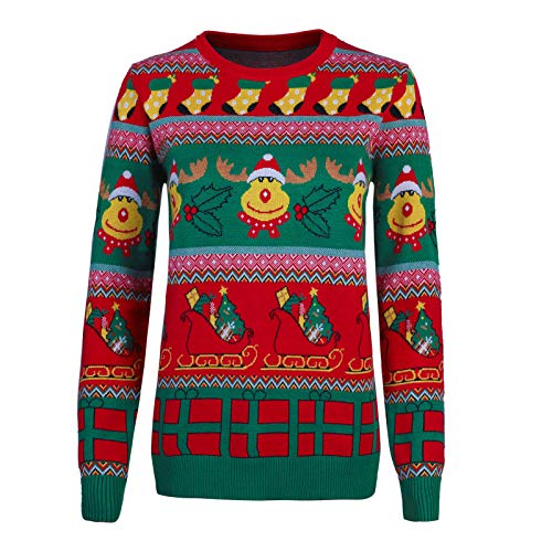 Fancyqube Women's Christmas Sweater Ugly Reindeer Snowflakes Crewneck Pullover Xmas Knit Jumper (M, Multi)