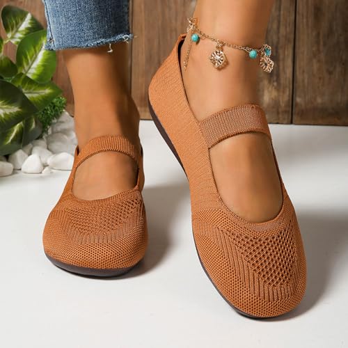 Women's Ballet Shoes Comfortable Slip on Round Toe Knit Flat Casual Shoes for Walking Driving Dressy Wide Toe Box Mary Jane Flats Comofortable Knitted Office Work Woman Ballerina Flat4