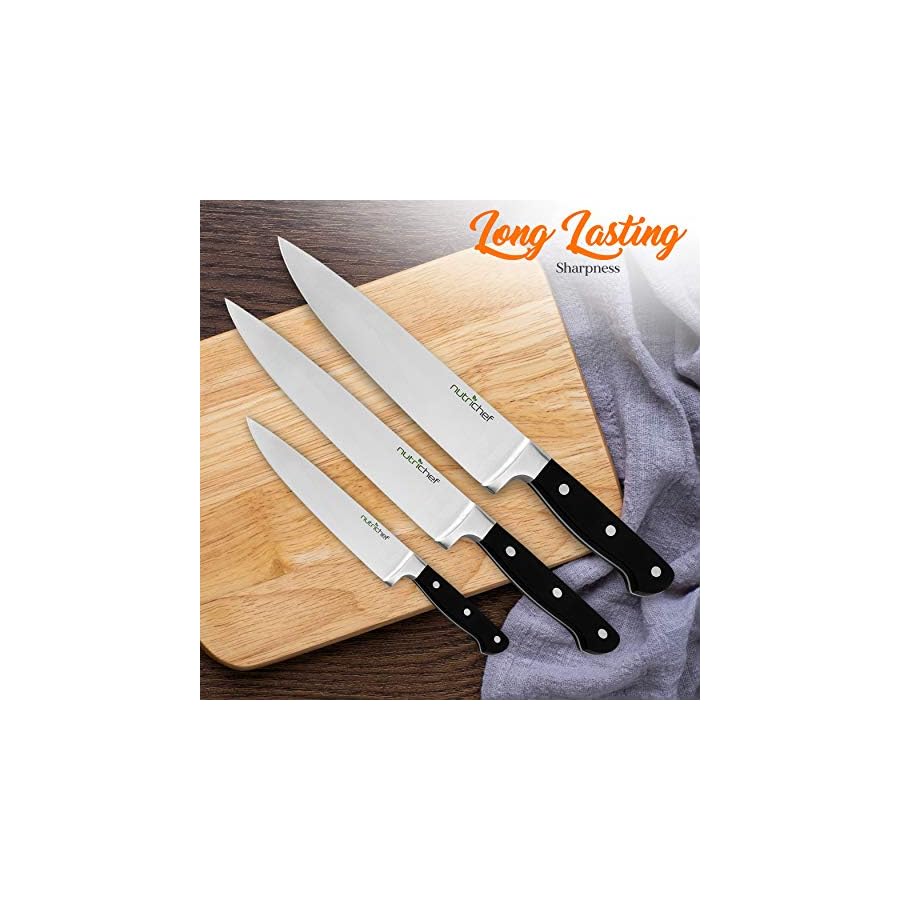 Kitchen-Knife-Set NutriChef 13-Piece Kitchen Knife Set with Wooden Block - Precision Crafted Stainless Steel Knives with Scissors & Built-In Sharpener - Lightweight, Durable, & Razor Sharp - Dishwasher Safe (NCKNS13)