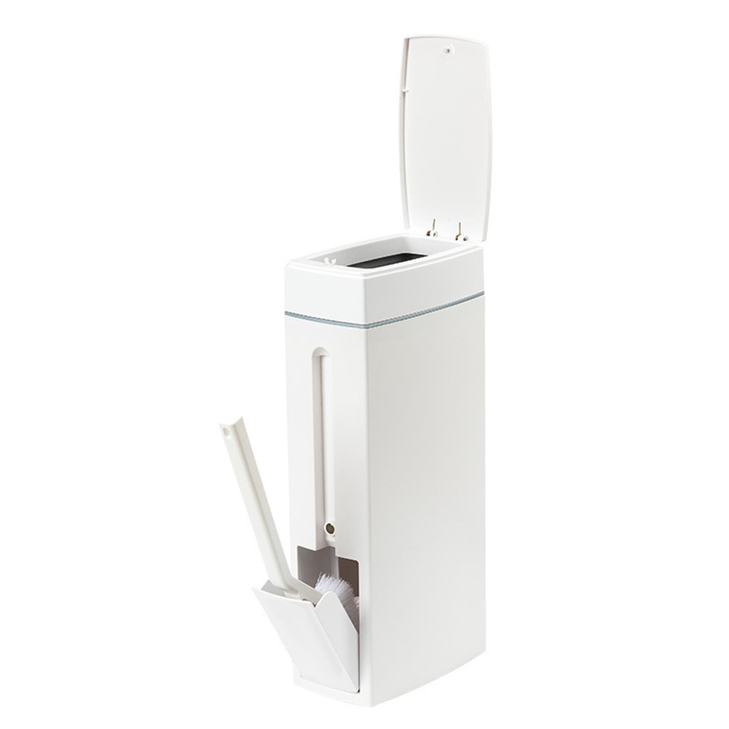 Xoeryoy Bathroom Trashcan, Slim Bathroom Trash Can with Hidden Toilet Brush Garbage Can with Lid for Narrow Spaces, White