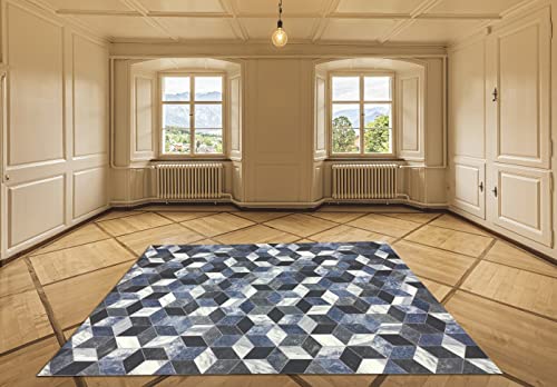 Tadi & Imperio1979 Tapis Vinyle Effet marbre rectangulaire avec Touches Bleues, Gris et doré. Tapis Vinyle à l'envers en Textile pour Salon, Salon, Cuisine CUBOSS Cover