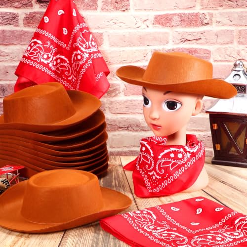 Image of Coume 24 Pieces Cowboy Hats and Bandanas, Brown