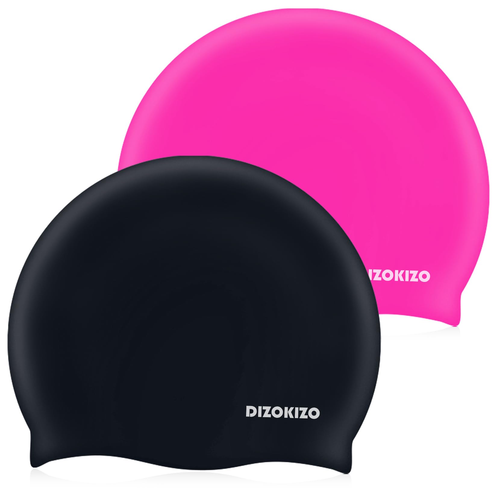 Bonnets de Bain en Silicone Anti-glissants pour Adultes Cheveux Longs et Courts, Lot de 2