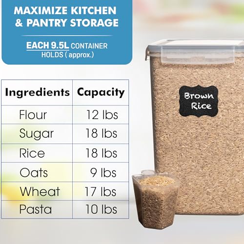 Image of Shazo 2 PC (9.5L | 321 Oz) Extra Large Bulk Food Storage Containers with Airtight Lids for Flour, Sugar, Rice, Cereal & Pasta - Leakproof, BPA-Free Plastic Canisters for Kitchen & Pantry Organization