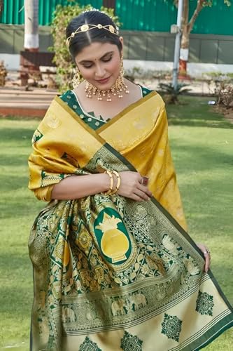 Image of Yashika Women's Banarasi Kanjivaram Silk Woven Saree | Animal Printed Patola Silk Saree for Women