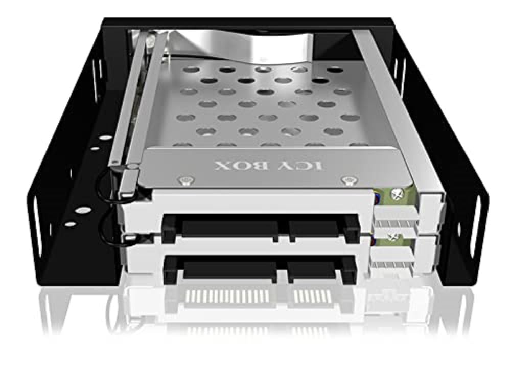 ICY BOX Dual HDD & SSD wymienna ramka, 2 x 2,5 cala w 1 x 3,5 cala z drzwiami przednimi, SATA, metal, czarny