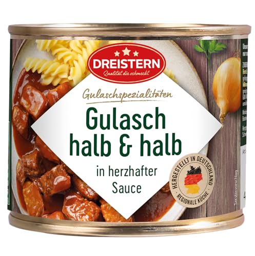 DREISTERN Gulasch 500g – Hausmacherart halb & halb mit Rind- und Schweinefleisch in herzhafter Sauce – Deutscher Klassiker, schnell zubereitet & lange haltbar