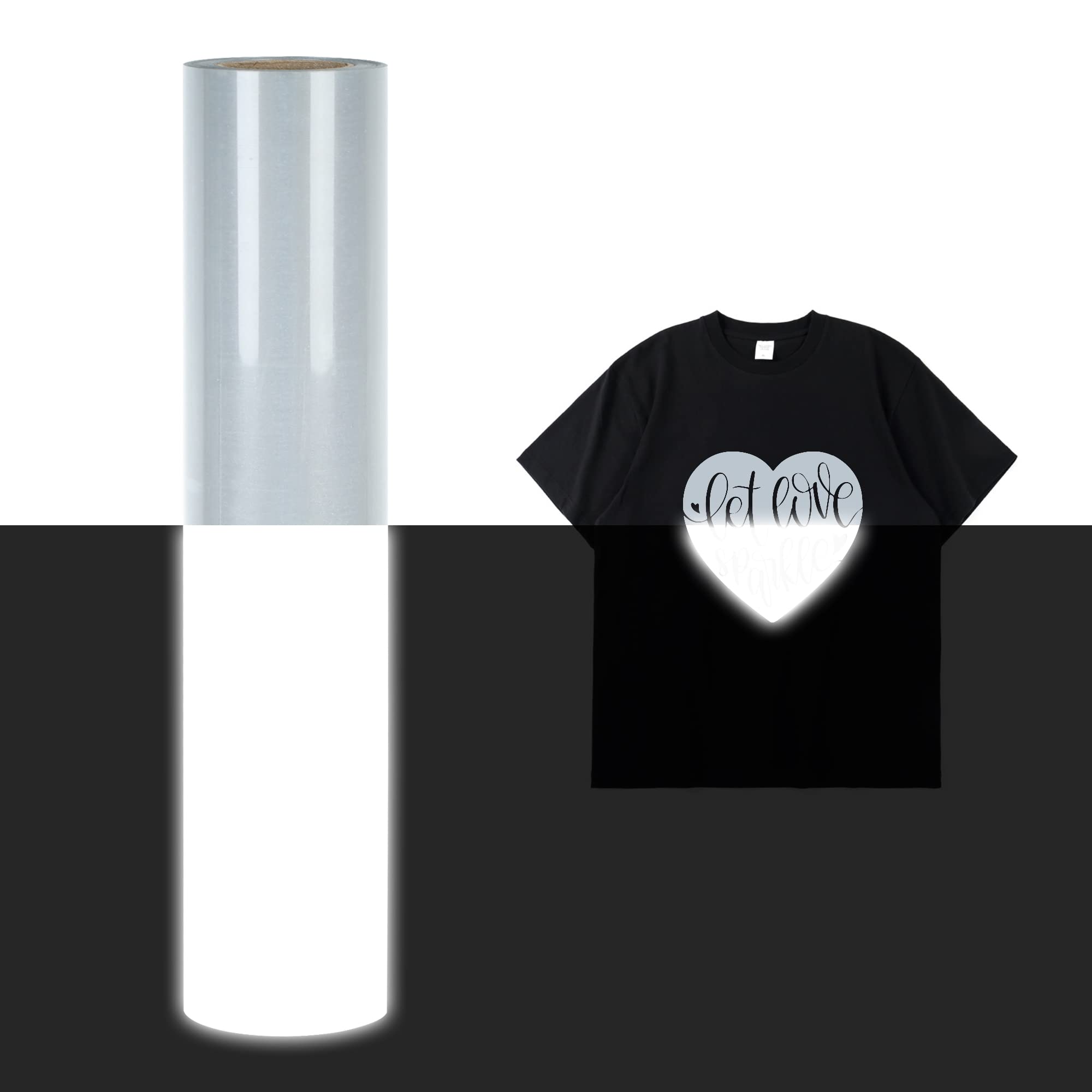RENLITONG Reflective HTV Iron on Vinyl 12Inch by 5ft Roll Heat Transfer Vinyl for T-Shirt HTV Rolls for All Cutter Machine - Easy to Cut &amp; Weed for Heat Transfer Design (Reflective Light Gray)
