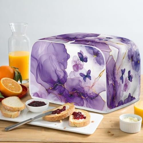 Image of Talayituse Marble Butterfly Print Toaster Cover - 4 Slice Wide Slot, Lightweight, Dust Protection, Washable, Bread Maker Cover