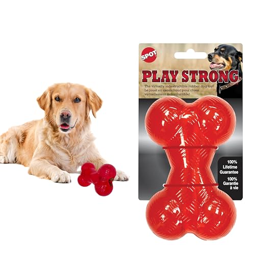 SPOT Play Strong Bone- Durable TPR Long Lasting Dog Chew for Aggressive Chewers, Hole for Treats, Virtually Indestructible Toy for Medium & Large Dogs & Puppies - 6.5 inch