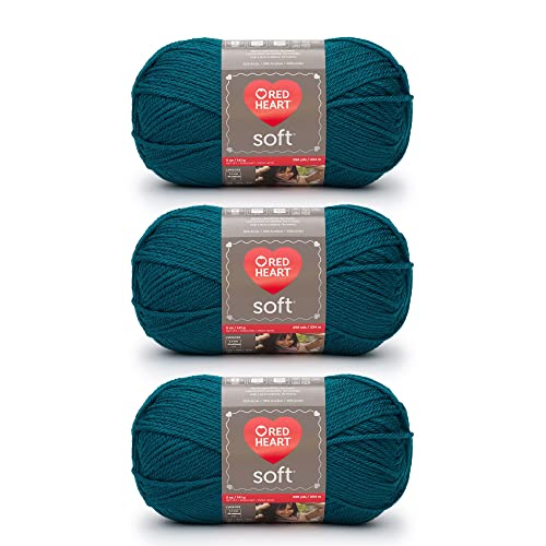Image of Red Heart Soft Teal Yarn - 3 Pack of 141g /5oz - Acrylic - 4 Medium (Worsted) - 256 Yards - Knitting /Crochet