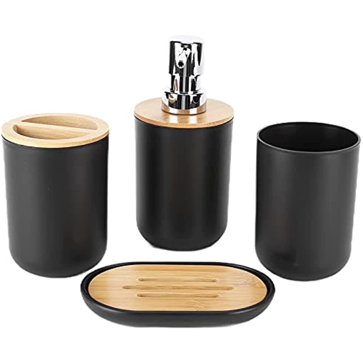 Accessori da Bagno in bambù Impermeabili 4 Pezzi, tra Cui Vassoio di Sapone, portaspazzolino/dentifricio, Tazza spazzolino da Denti,A
