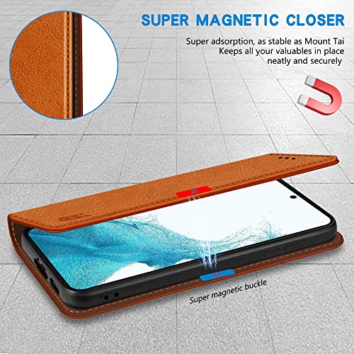 Image of ZZXX for Samsung Galaxy S22 Wallet Case with [RFID Blocking] Card Slot Stand Strong Magnetic Leather Flip Fold Protective Phone Case for Samsung Galaxy S22 Case Wallet(Brown-6.1 inch)