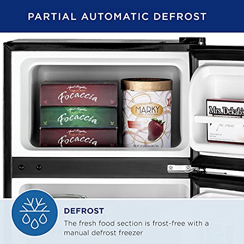 GE Mini Fridge With Freezer | 3.1 Cubic Ft. | Double-Door Design With Glass Shelves, Crisper Drawer & Spacious Freezer | Small Refrigerator Perfect for the Garage, Dorm Room, or Bedroom | Black - Image 5