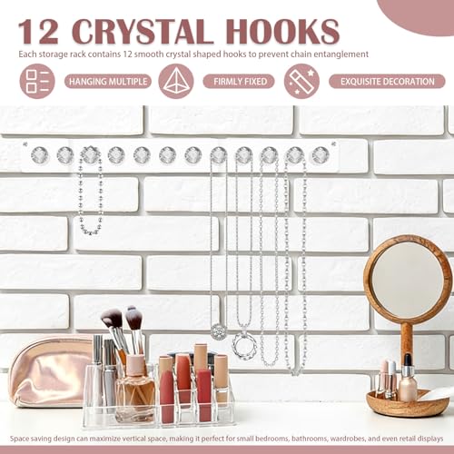 Plushly Halskettenhalter, Wandhalterung, Acryl-Halsketten-Organizer, hängende Schmuckaufbewahrung, Aufhänger mit 12 Haken für Armbänder, Ohrringe, Armreifen, verhedderungsfreies Display, transparent
