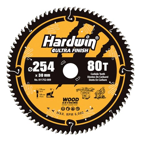 Hardwin Lame de Scie Circulaire 254x30mm (80 Dents) pour le Bois ATB Carbure Tungstène - Compatible avec Dewalt Makita Bosch