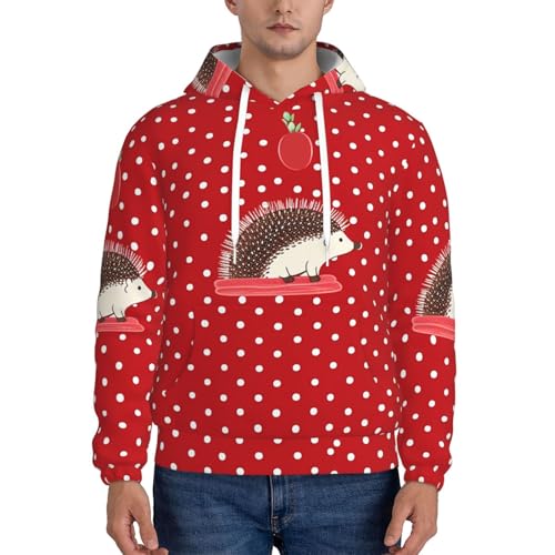 Men's Fleece Pullover Hoodie Long Sleeve Hooded Red polka dot hedgehog Sweatshirt Casual Shirts With Pockets 4X-Large2