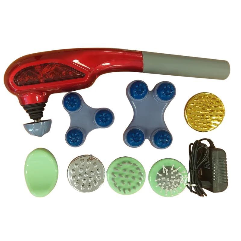 Image of 8 in 1 Magic Massager Machine with 8 Versatile Attachments | Electric Handheld Full Body Massager for Back Neck Shoulder Foot Thigh Abdomen Arms & Legs | Wireles Deep Tissue Massage (Red)