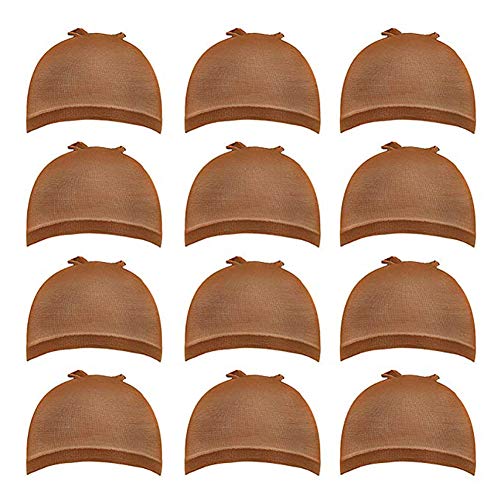 BINF Hair Stocking Wig Caps for Black Women Stretchy Nylon Wig Caps Spandex Dome Type Elastic Stockings Hair Cap 12 Pieces Dark Brown