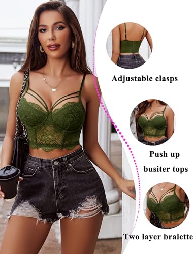 Image of Avidlove Lace Bralette for Women V Neck Camisoles Adjustable Strap Two Layer Crop Top Bustier Tops