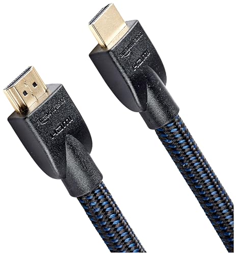Image of Amazon Basics Nylon-Braided HDMI 2.0 Cable, 25ft, 4K@60Hz, 18Gbps, 2160p, 48 bit, Compatible with TV /PS5 /Xbox /Roku /Blu-ray, Ethernet Ready, Black & Blue