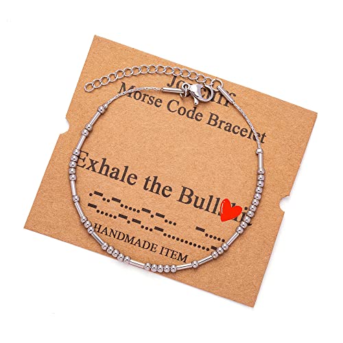 Image of JoycuFF Inspirational Morse Code Bracelets for Women Silver Beads Jewelry Encouragement Mantra Gifts for Her
