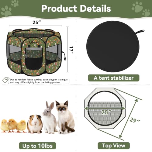 Image of Siedihit Dog Cat Playpen, Puppy Pet Playpen Indoor for Small Dog Crate Tent Cage Outdoor, Portable Pop Up Dogs Enclosure Kennel with Carrying Case for Dogs /Cats /Rabbits (Cottagecore, Small)