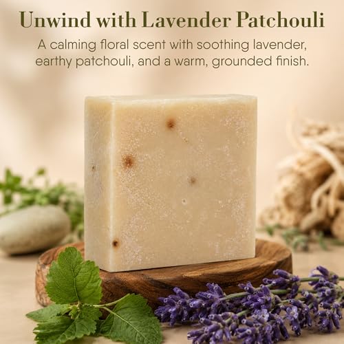 Image of 360Feel Handmade Castile Soap - Lavender Patchouli, 5 oz, 4-Pack | Handmade with Essential Oils for Soothing Scent - Suitable Gift for Anniversaries, Weddings and Holiday Stockings
