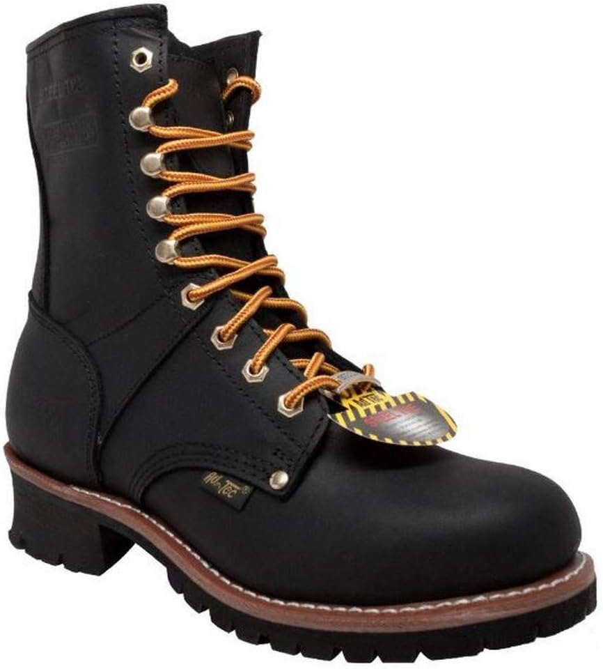 Ad Tec 9in Super Logger Leather Work Boots for Men - Steel Toe, Oil Resistant Lug Sole