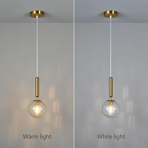 Miniatura 6 de Lámpara colgante moderna dorada para isla de cocina de mediados de siglo con globo colgante de cristal transparente para sala de estar, dormitorio,