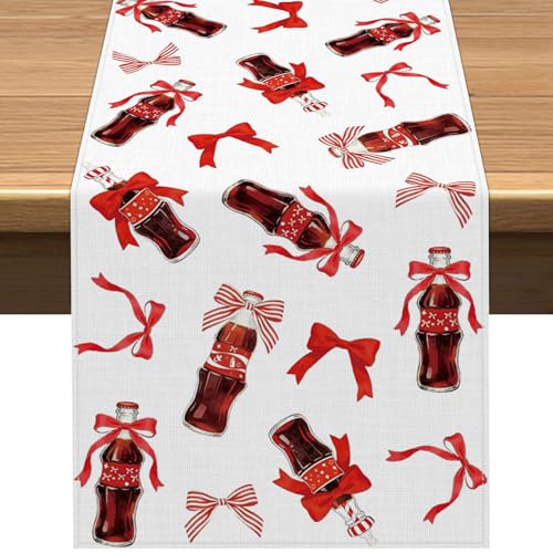 Vohado Shes Ready to Pop Table Runner Red Bow Retro Soda Theme Birthday Baby Shower Decorations Gender Reveal Party Dining Room Home Kitchen Table Decor