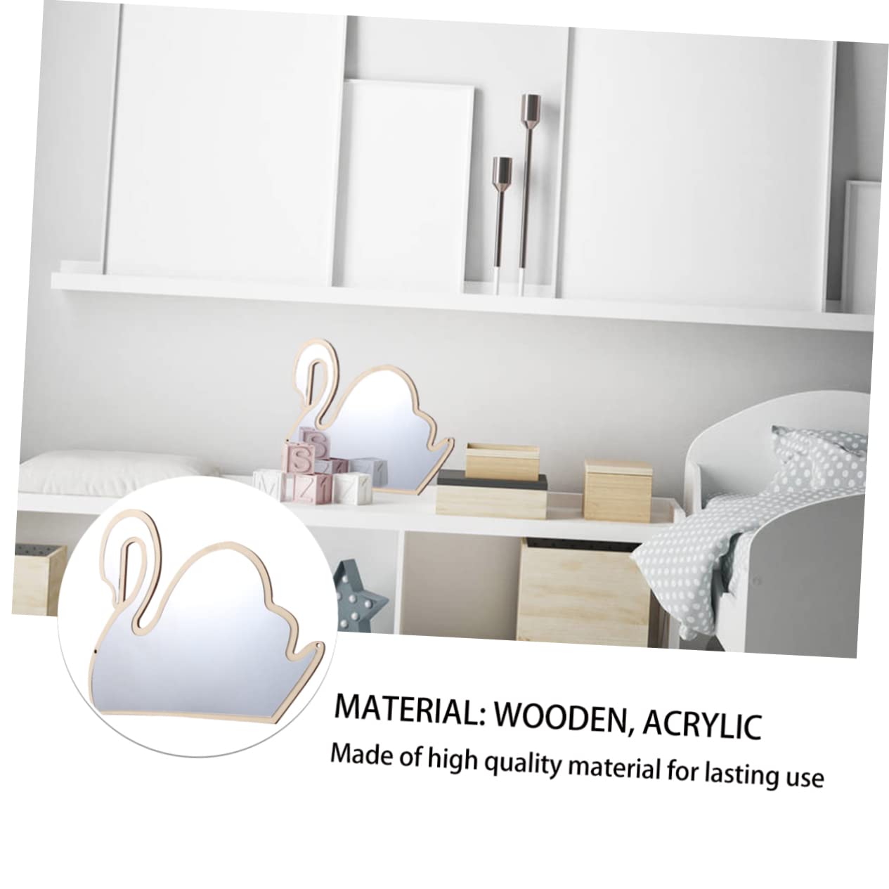 GRIRIW Long-Lasting Swan Shape Mirror Safe Wooden Mirror for Boys and Girls for Baby Nursery Dec