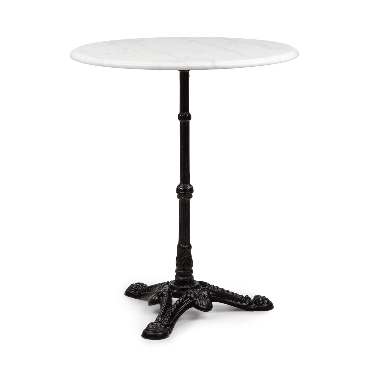 blumfeldt Patras - Mesa de bar con borde decorativo, Mesa de café con base de hierro fundido, Para interior y exterior, Resistente al agua y heladas, Ø 60 cm, Altura 71 cm, Blanco