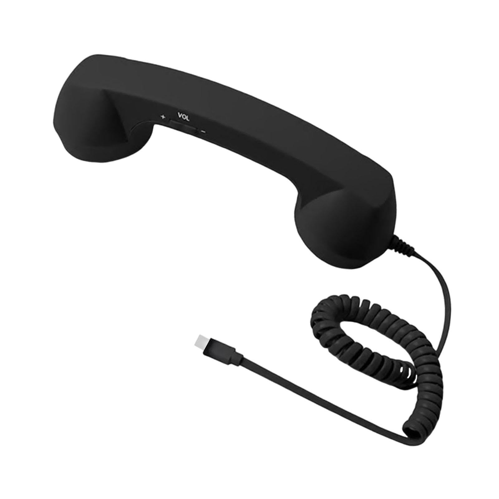 Retro Phone Handset Wired Type C Phone Receiver for Smartphones Tablets & Computers, Noise Reduction Call Handset, Volume Control, Black-image-22