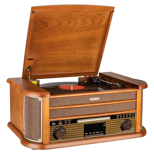 Reflexion HIF2002DAB, Retro- HiFi Anlage mit Encoding, 2x40Watt, Halbautomatischer Plattenspieler, Holzoptik, Encoding-Funktion, Wiedergabe von MP3 über CD & USB, Bluetooth