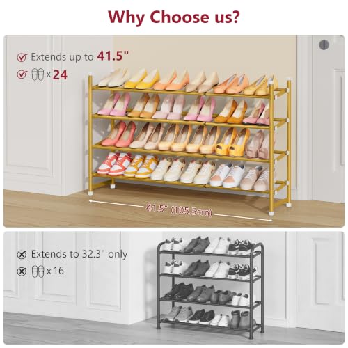 Image of Tajsoon Expandable Shoe Rack for Closet 4 Tier, 28 inch-41 inchStackable, Gold