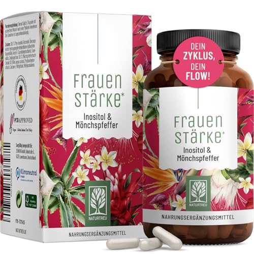 NATURTREU® Frauenstärke Myo Inositol & Mönchspfeffer hochdosiert - 90 Frauen Vitamine Kapseln mit L-Carnitin, Folsäure, B12 & Eisen - Vitex Agnus Castus