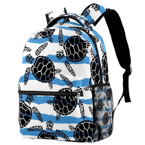 Sac à dos d'école tortue noire sur vague 29x20x40cm pour fille et garçon