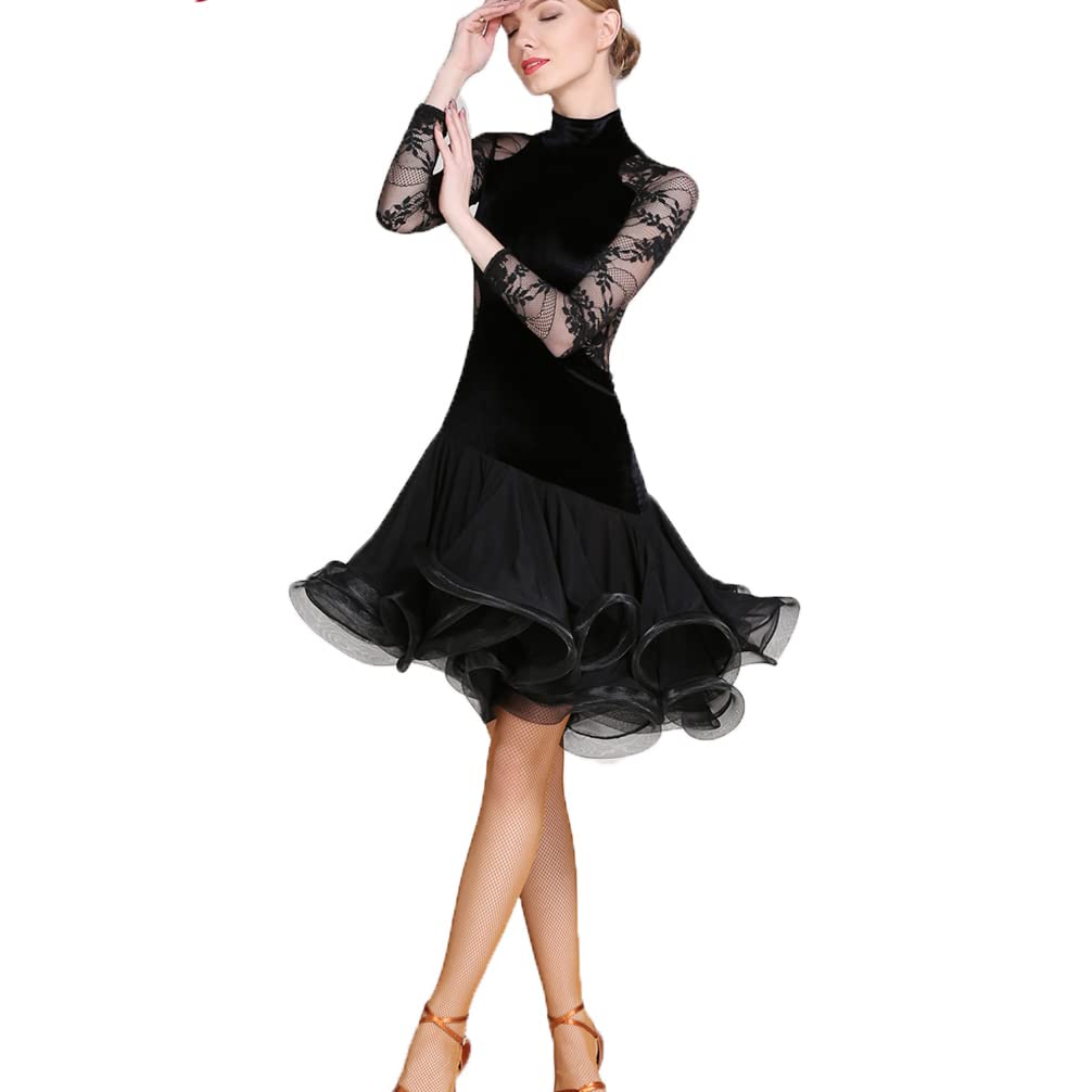 Latin Tanzkleider Damen Standard Ballsaal Tanzen Kleider Langarm Modern Waltz Tango Dance Outfit Wettkampfkleid Salsa Kleid