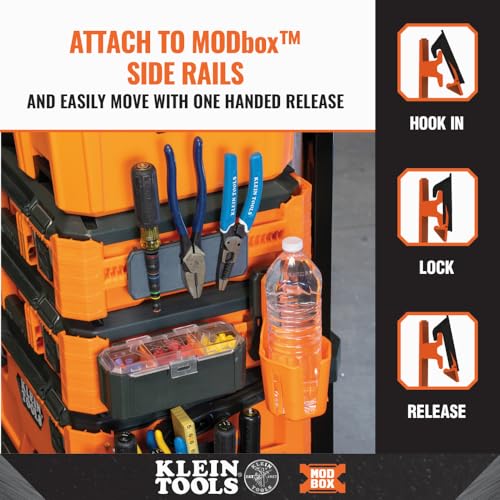 klein tools 54817mb modbox cup holder anti-spill self-leveling swivel modular tool storage system side mounting accessory easy one-handed attachment