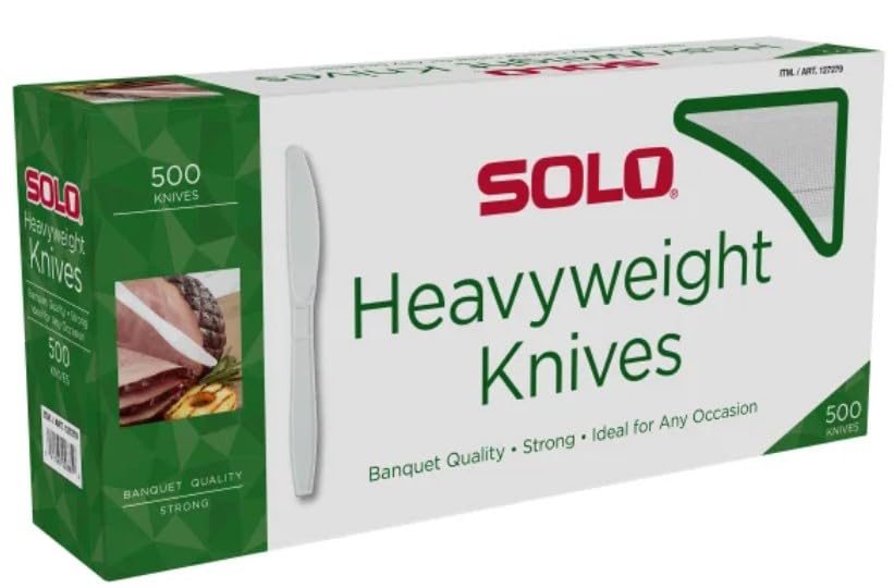 SOLO Heavyweight Plastic White Knives, 500/Case. (Plastic Knives, 1 Pack)