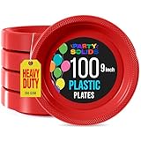 Exquisite 9 Inch. Red plastic plates - Solid Color Disposable Plates - 100 Count