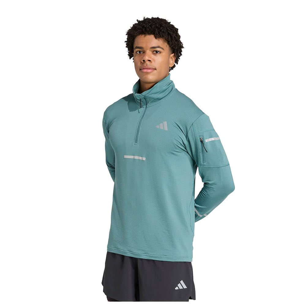 adidas Mens Running Adi365 Winter Hi Viz 1/2 Zip Top, Preloved Teal, Size L, Men
