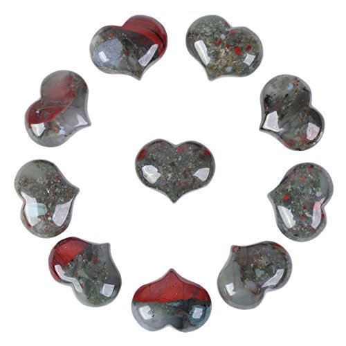 Justinstones Natural African Bloodstone Gemstone Healing Crystal 1 inch Mini Puffy Heart Pocket Stone Iron Gift Box (Pack of 10)