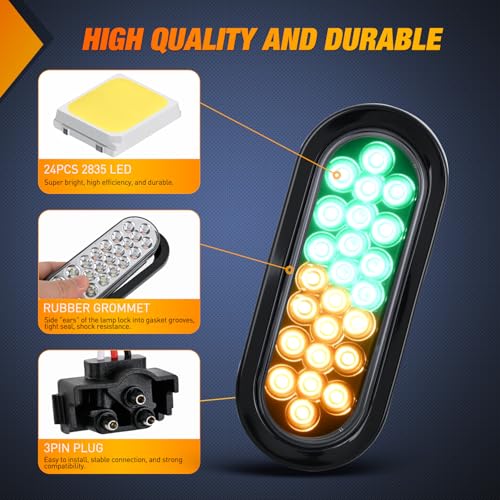 Image of Nilight Strobe Lights 2PCS 6Inch Oval 24LED Amber Green Warning